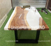 Custom Order Natural Walnut White Epoxy Table -Live Edge - River Table - Dining Table-Coffee Table-Office Table-Kitchen Table- %100 Handmade Unique Handicrafts IND